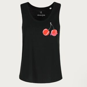 Vieux Jeu Cherry Tank Top Black Graphic Relaxed Fit Cotton NWT-Medium